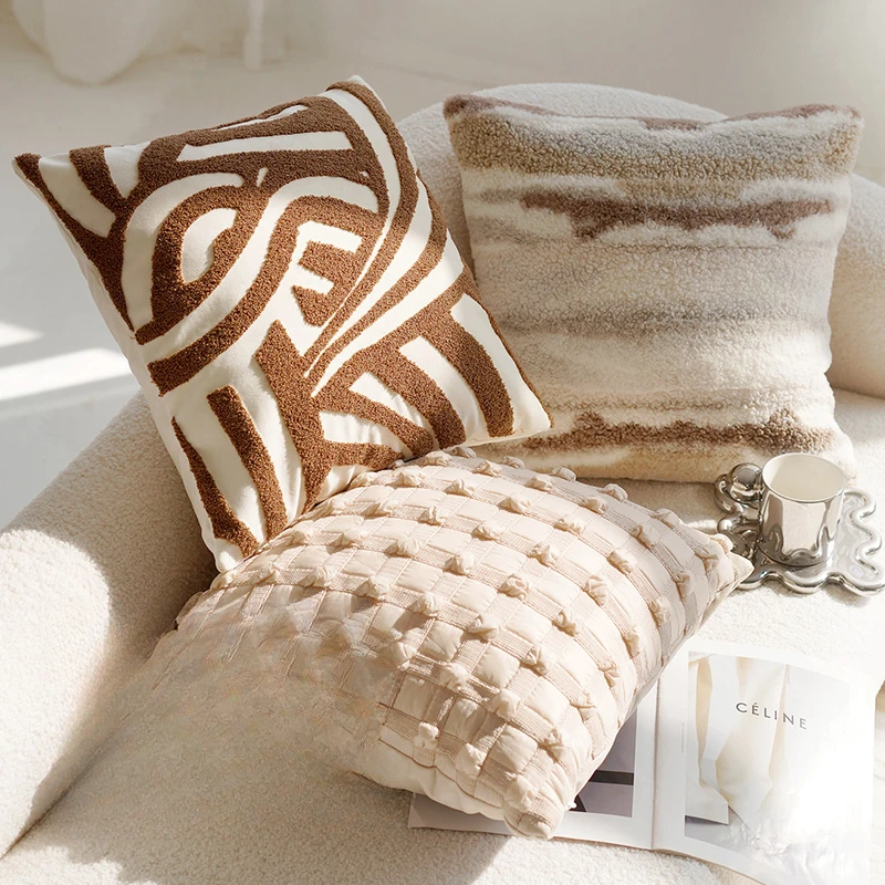 

Cream premium retro style knotted pillow cover sofa bed brown bed waist pillow cushion with core bay window