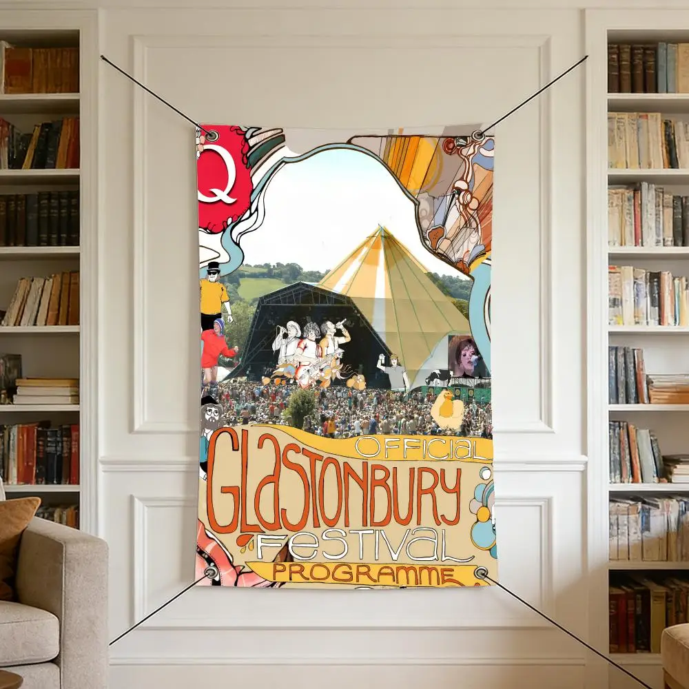 Event G-Glastonbury F-Festival Flags Warm Home Flag 4 Grommets Wrinkle Free Indoor Outdoor