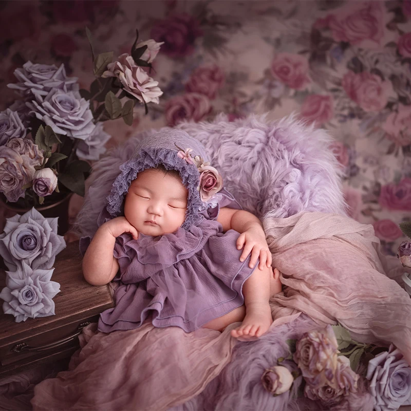 

Одежда для фотосъемки новорожденных, винтажный комбинезон в аристократическом стиле для маленьких девочек + кружевная шапочка, одеяло из овчины, детский реквизит для фотосессии