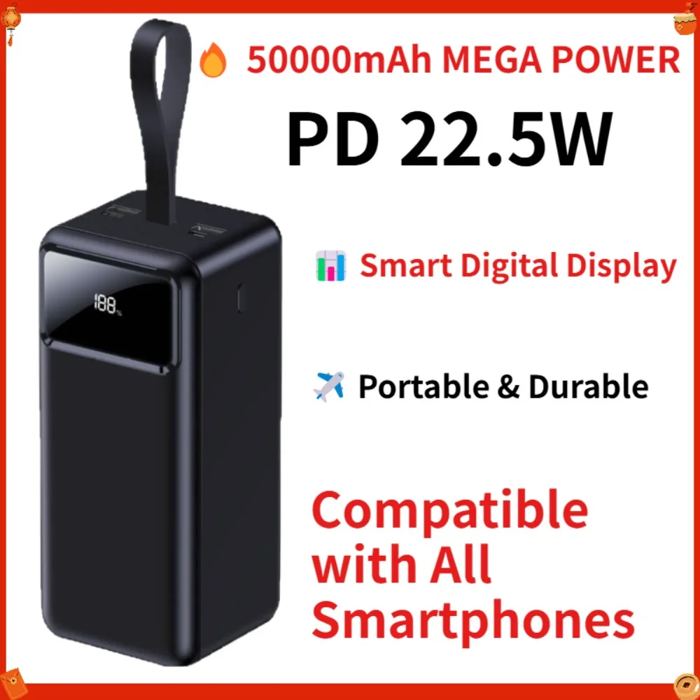 50000mAh Power Bank PD 22.5W Fast Charging Portable Charger Digital Display External Battery for iPhone Samsung Xiaomi
