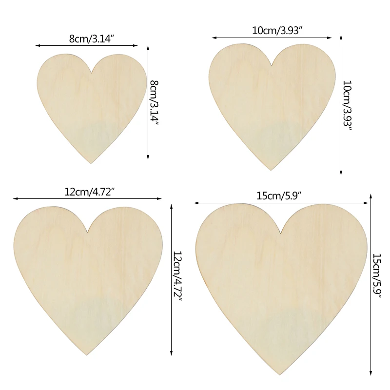 5Pcs Unfinished Wooden Hearts Blank Wood Slices 8/10/12/15cm DIT Hanging Pendant Painting Wood Pieces Wedding Embellishments