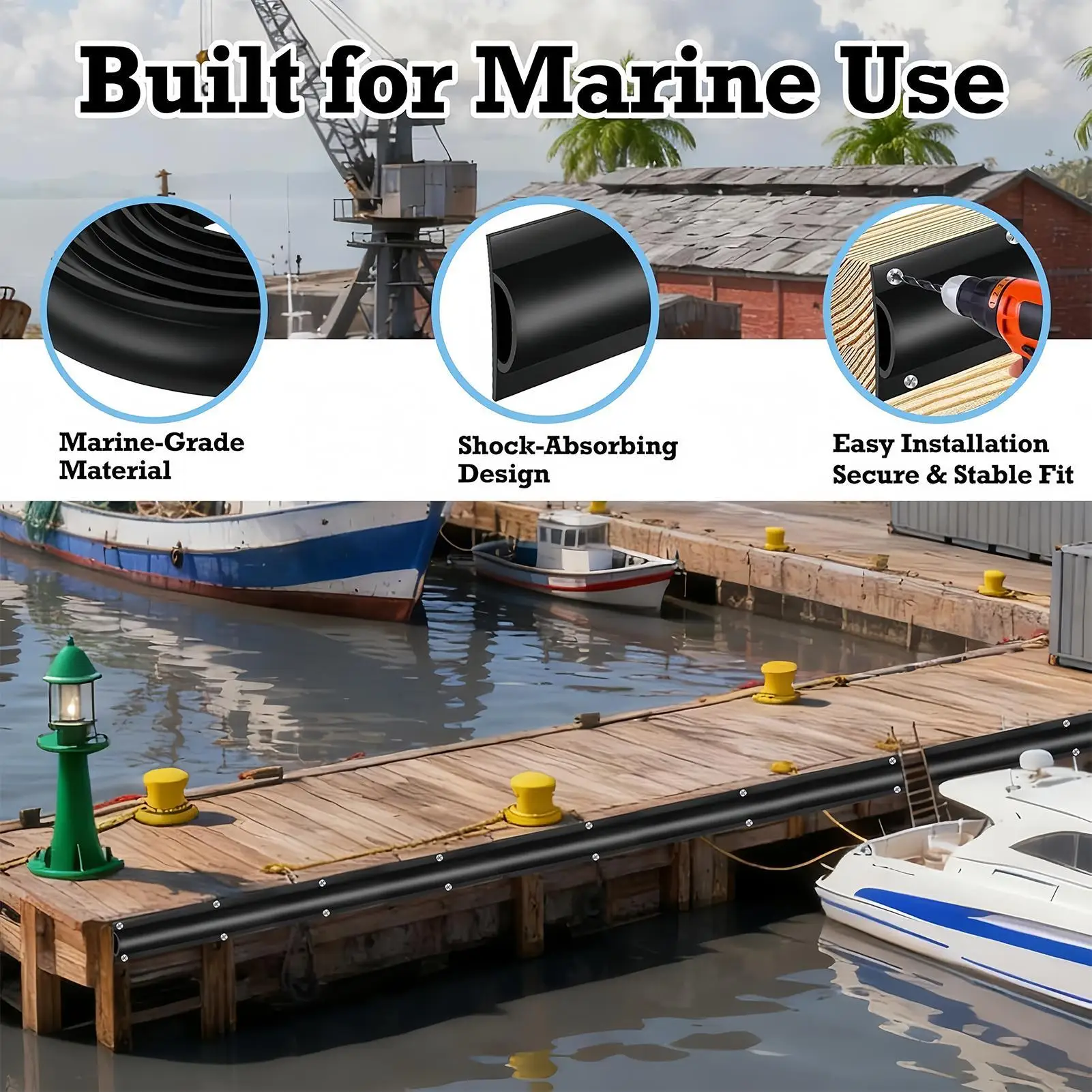 

Dock Bumpers UV-Resistant Rubber Protector Guards Dock Edging Bumpers For Bass Pontoon Yacht Kayak Ramp Deck Beach Waterfront