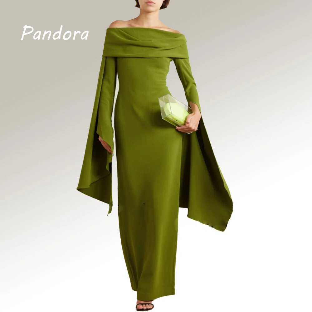 

Pandora simple Women's floor-length formal dress with full sleeve off-the-shoulder mermaid pleated birthday party prom gown