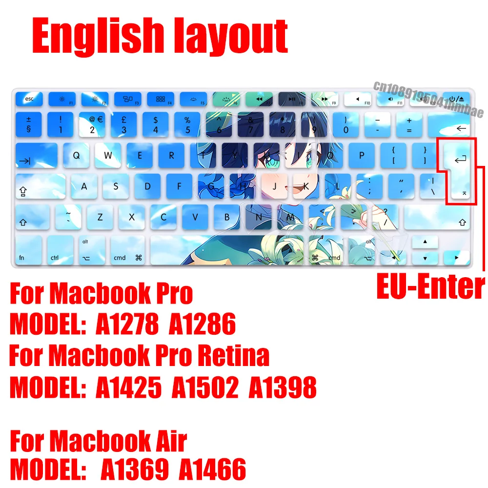 Genshin Impacts EU Layout Soft Silicone Keyboard Cover for Macbook pro A1278  A1286 Retina A1425  A1502  A1398 Air A1369  A1466