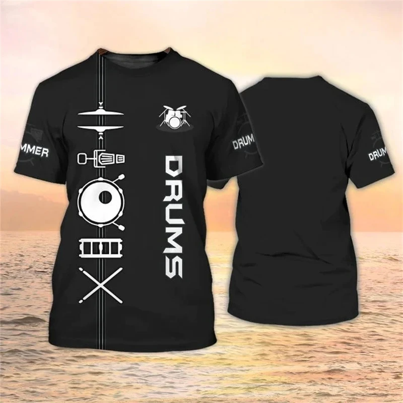 2024 New Electronic Drum Musical Instrument 3d Print Rock Music Street Hip-Hop Tops Summer Fashion Short Sleeve Men Women Tshirt