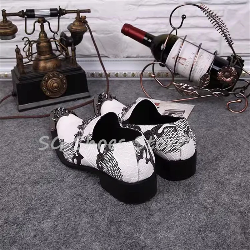 أحذية رجالية عادية جلد طبيعي سلسلة مشبك المتسكعون مختلط اللون جلد الثعبان نمط الذكور في الهواء الطلق القيادة الشقق أحذية من الجلد #6