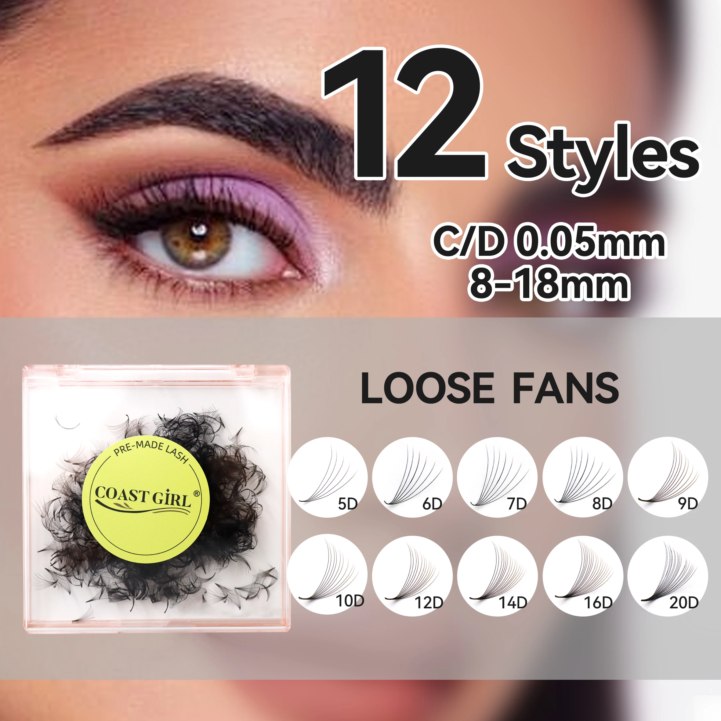 

COAST GIRL 1000 Fans Loose Fan Lashes Eyelash Extention 0.05 5-20D Pointy Base Medium Stem Sharp Thin Russian Volume Eyelash