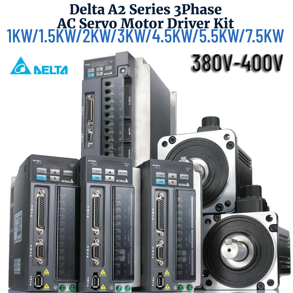 Delta 380V-400V A2 100/130/180mm Kit 1KW/1.5KW/2KW/3KW/4.5KW/5.5KW/7.5KW AC Servo Motor Driver Kit CANopen,RS-485 ASD-A2-1543-M