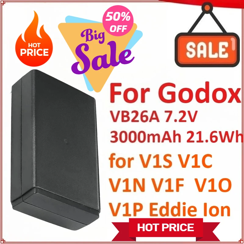 

VB26A 7.2V 3000mAh 21.6Wh Round Head Photography Light Replacement Battery For Godox V1S V1C V1N V1F V1O V1P Eddie Ion