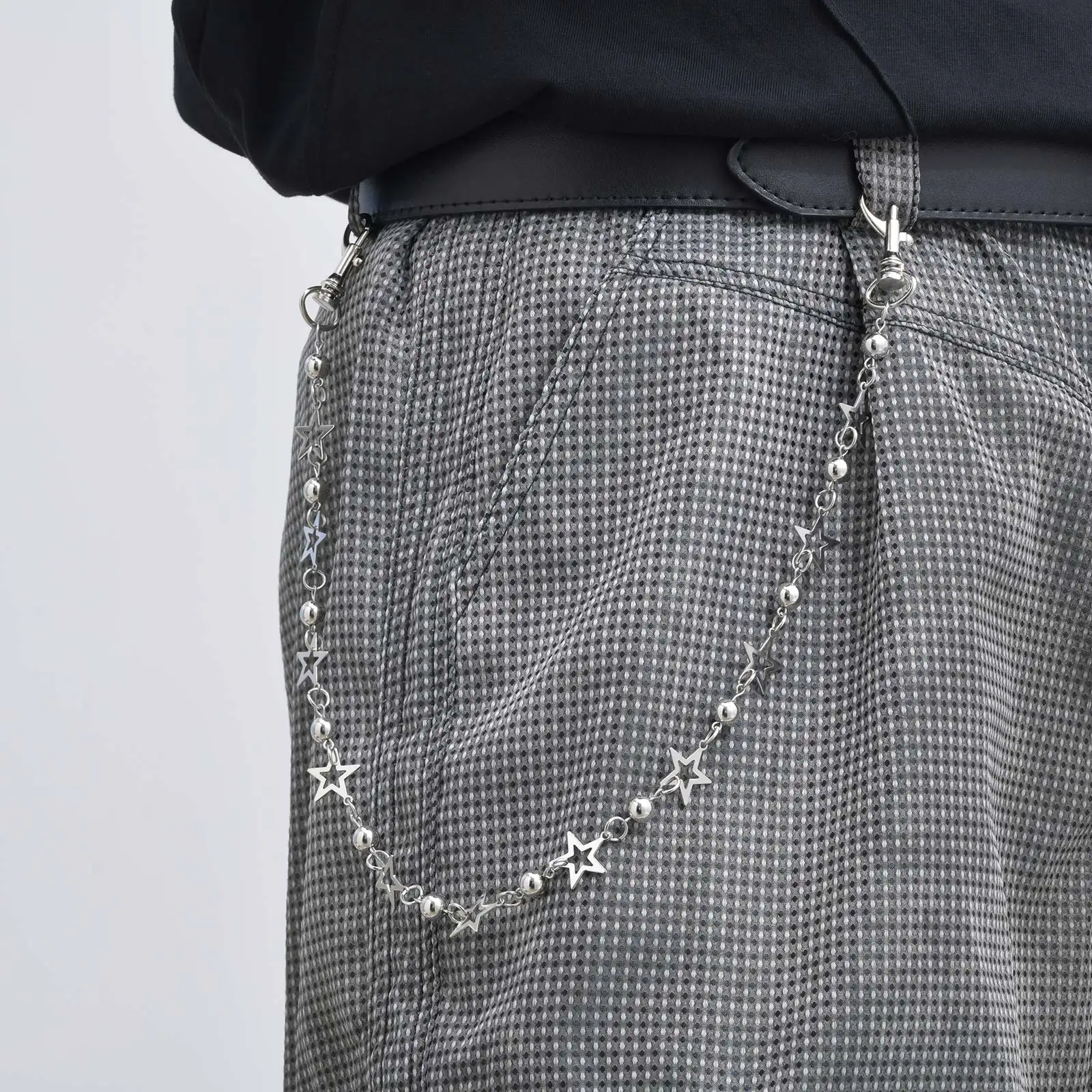 

Hip Hop Punk Rock Metal Beaded Pants Waist Chain for Men, Star Pattern Jeans Belt Chain Keychain, Vintage Fashion Jewelry