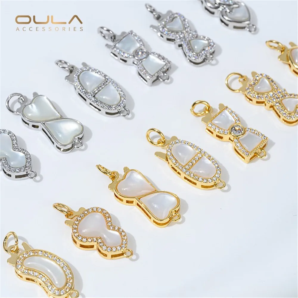 

14K Genuine Gold Single-row Clasp Set Zirconium Mother-of-pearl Pearl Necklace Diy Handcrafted Accessory End Connecting Clasp