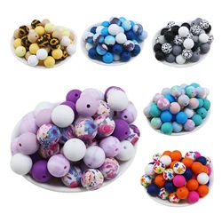 10Pc Mixed Lot Starry Sky Star Print Silicone Beads 15mm Sunflower Daisy Teething Pearls Leopard Ball Jewelry Necklaces Making