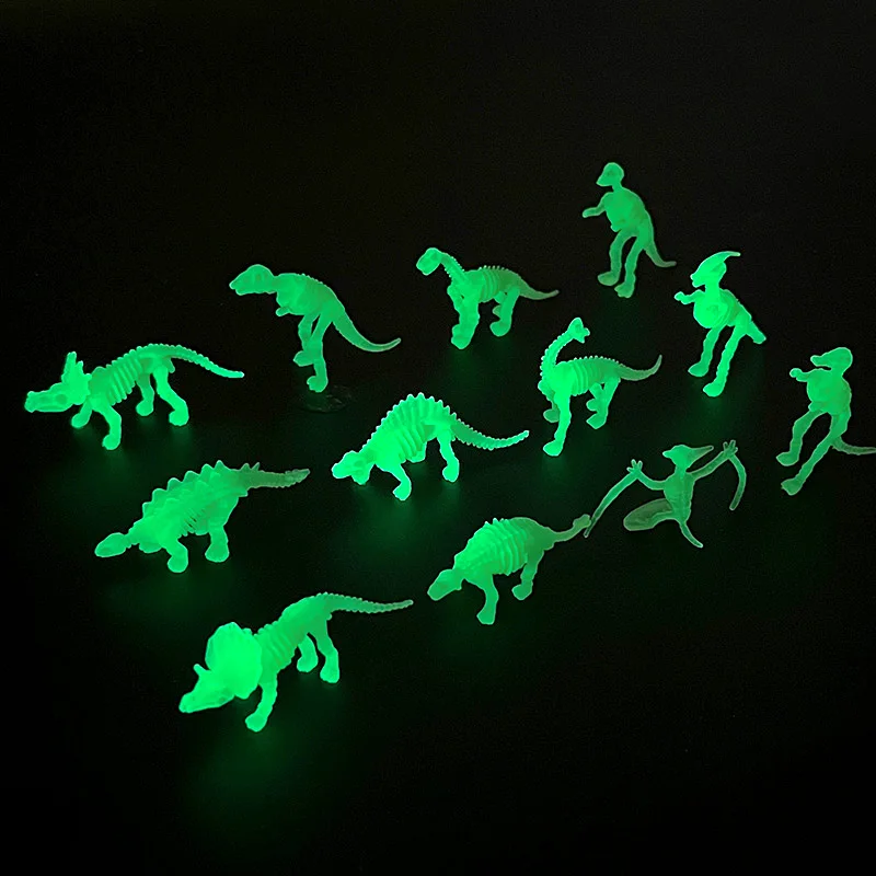 12Pcs/bag Jurassic World Noctilucent Glow In The Dark Dinosaur Simulation Small Dinosaur Model Decoration Kids Birthday Gift Toy