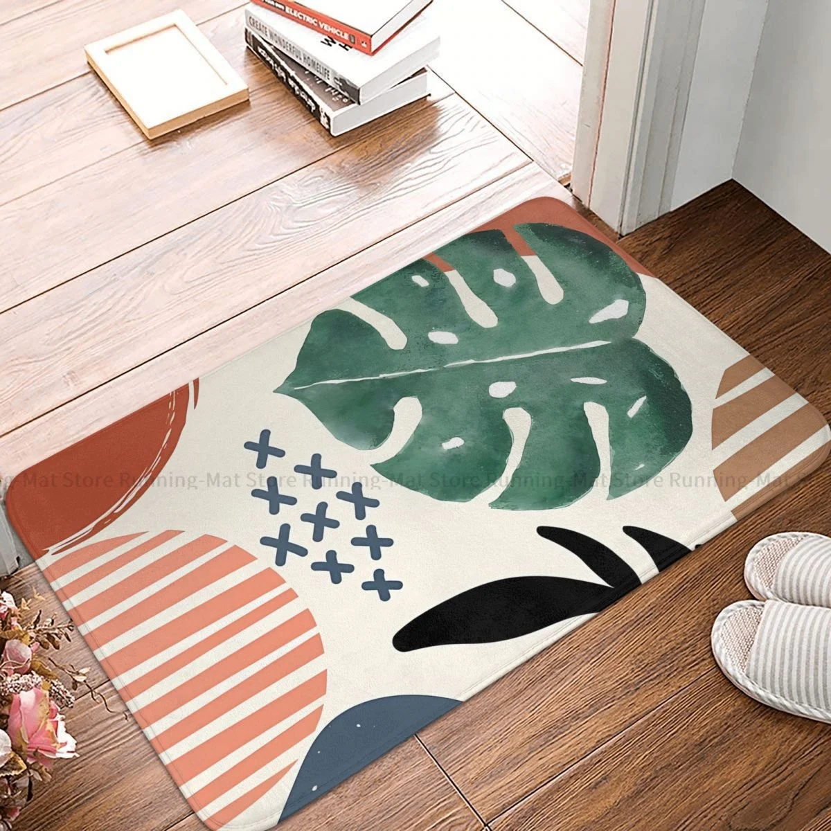 Boho Aesthetic Non-slip Doormat Abstract Watercolor Monstera Swiss Cheese Tropical Leaf Art Bath Mat Welcome Carpet Indoor Decor