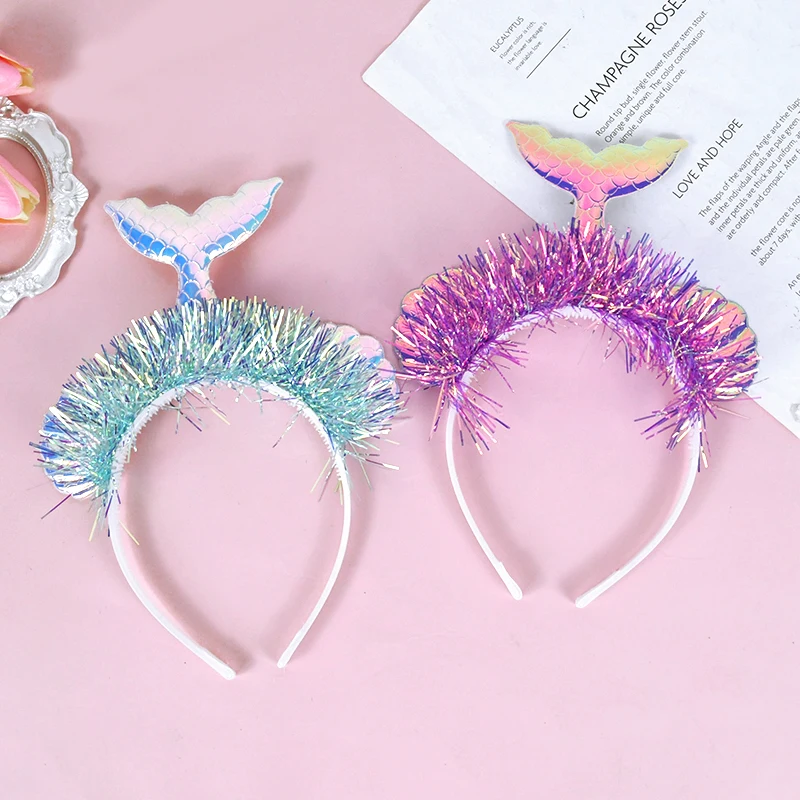 1pc Glitter Shell Mermaid Tail Head Bands Little Mermaid Theme Birthday Party Decoration Hair Accessories Kids Favor