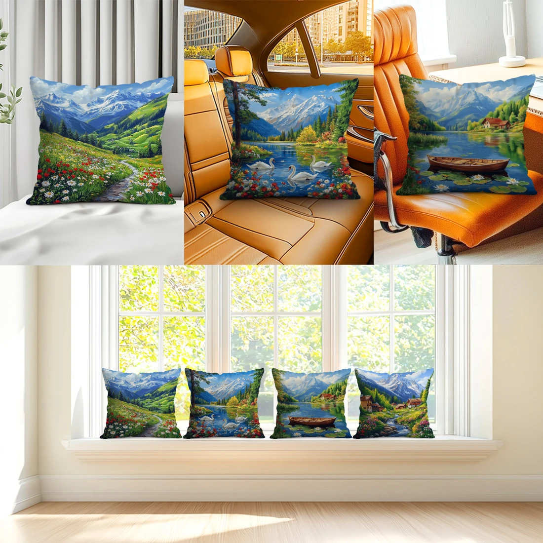 Mountain And River Scenery Pillowcase Printed Polyester 45x45cm Throw Pillowcover Decorative Sofa Cushion Pillowslip Home Decor