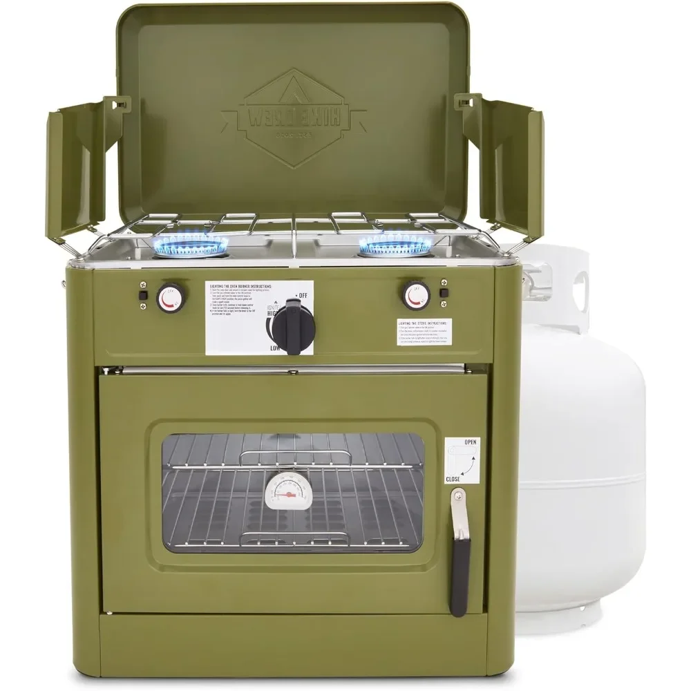 

Outdoor Gas Camping Oven w/Carry Bag | CSA Approved Portable Propane-Powered 2-Burner Stove & Oven | Auto Ignition