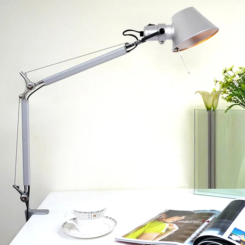 2025 Modern Swing Long Arm Table Lamp With Clip Black Silver Dormitry Student Study Clamp Desk Light For Bedroom Office Reading