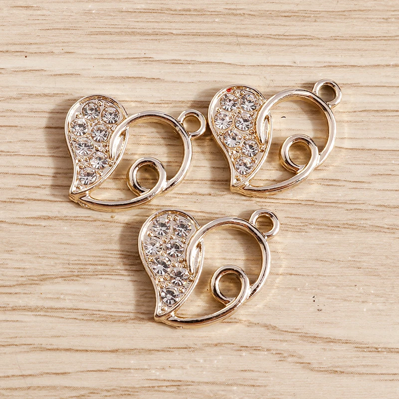 10pcs 17x17mm Cute Crystal Love Heart Charms Pendants for Jewelry Making Drop Earrings Necklaces DIY Handamde Crafts Accessories