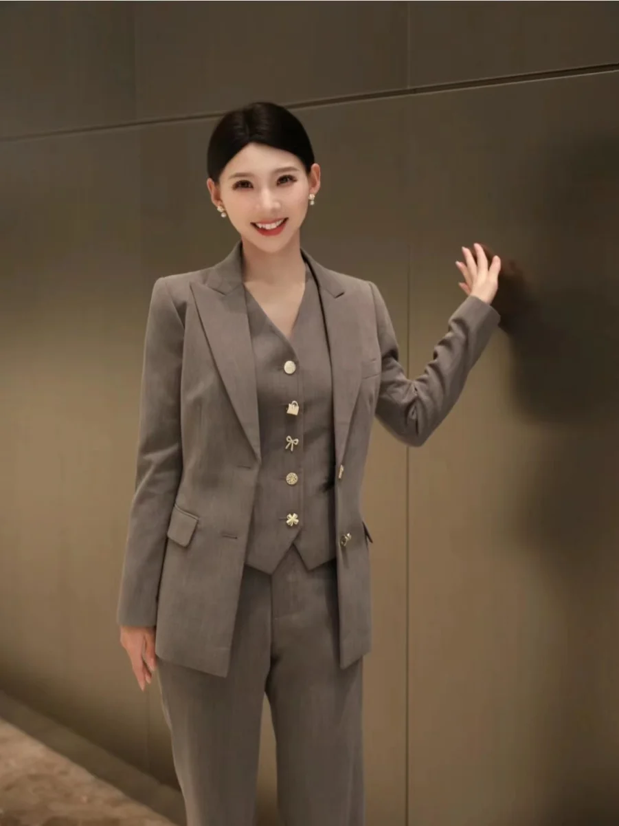 

Ele ey Profional Women's Vest Suit Set Slim Fit Tee Piece Formal Polyester OL Faion Casual Commute Sle