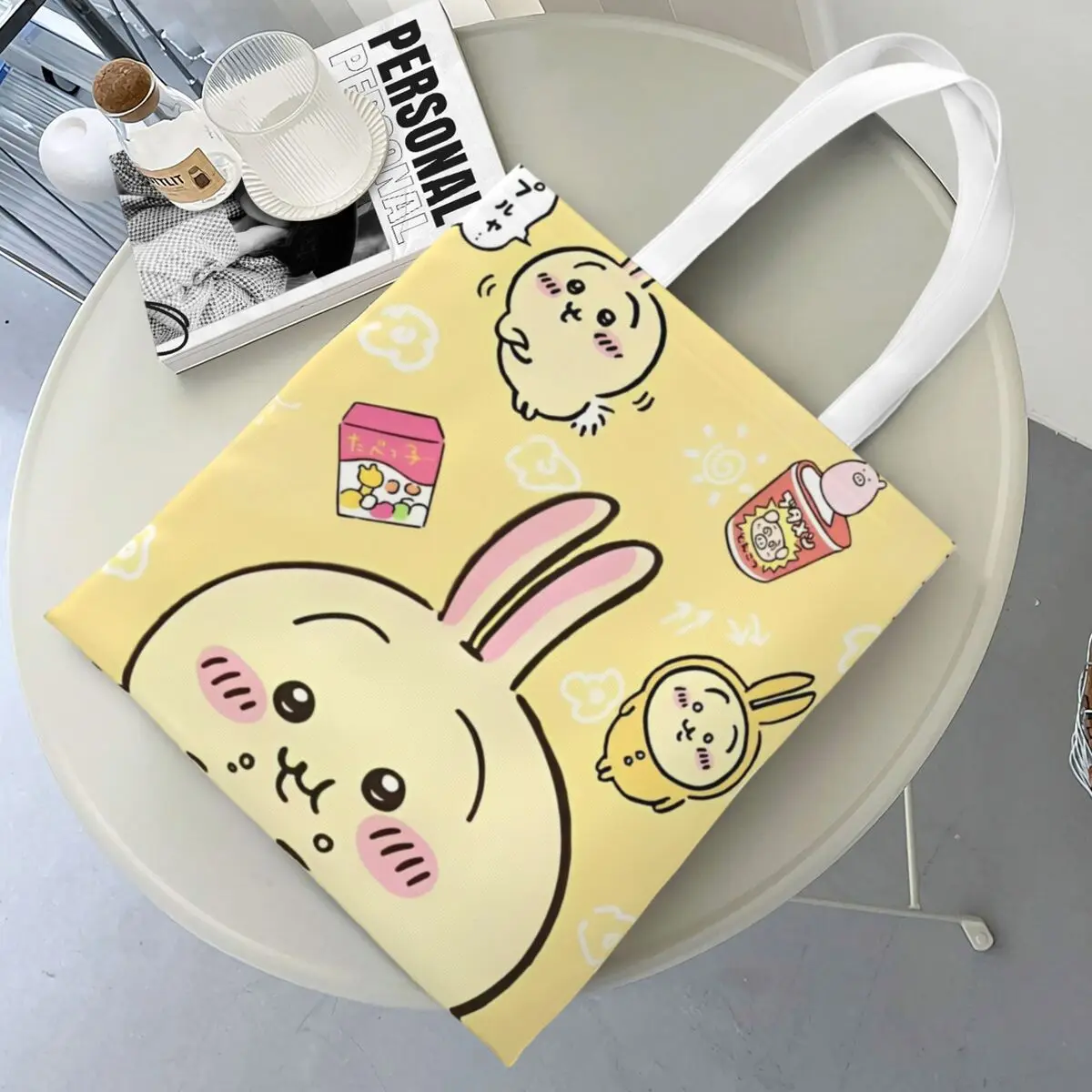 Cute Chiikawa Kawaii Cartoon Canvas Tote Bag Aesthetic Large Capacity Japanese Anime Casual Bags for Unisex