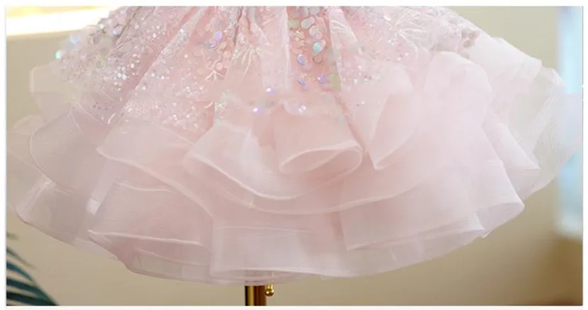 Baby Clothing Feather Sequin Design Baptism Birthday Party Gown Girls Christening Princess Dresses For Easter Eid Vestidos A2135