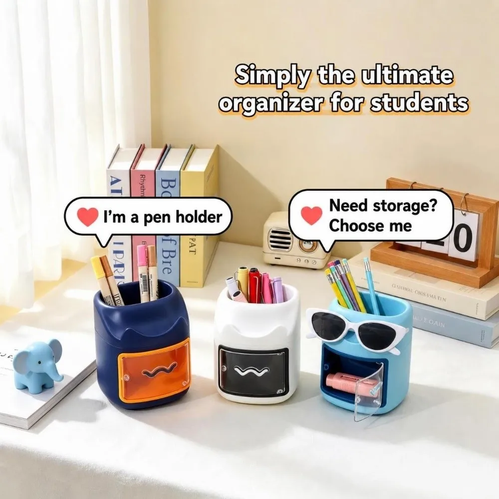 Cute Plastic Pencil Holder Desktop Organizer Broken-resistant Students Pen Cup Dirt Resistant Stationery Organizer for Students