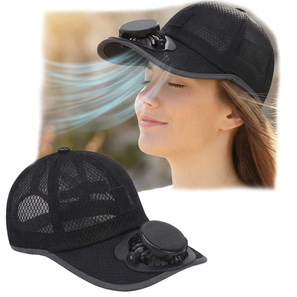 Mens Mesh Baseball Hat Solar Powered Fan Fishing Cap Womens Cooling Summer Outdoor Dad Trucker Cap Golf Beach Sun Hat