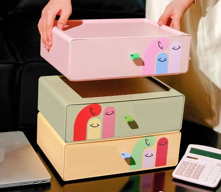 1pcs Desktop storage box drawer style dopamine cosmetics lipstick plastic shelf stationery and miscellaneous items sorting