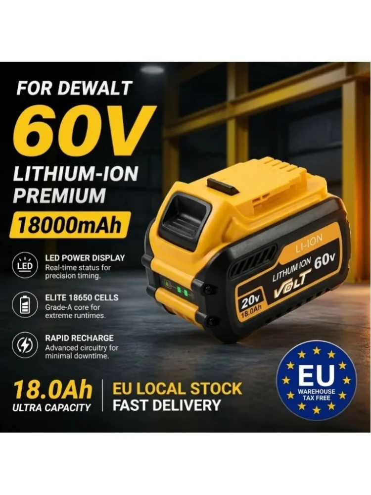 Kompatibel mit Dewei 20V-60V Dual-Voltage-Lithium-Akku 18,0Ah mit großer Kapazität, FlexVolt automatisch schaltender Werkzeugakku.