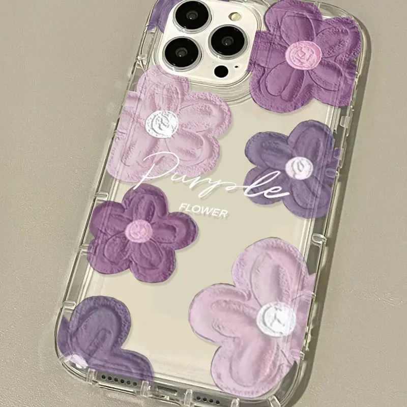 Oil Painting Flower Phone Case  Suitable for iPhone 16 15 14 Plus 13 12 11 Pro Max Cute Simple Shockproof Soft Back Cover image 4