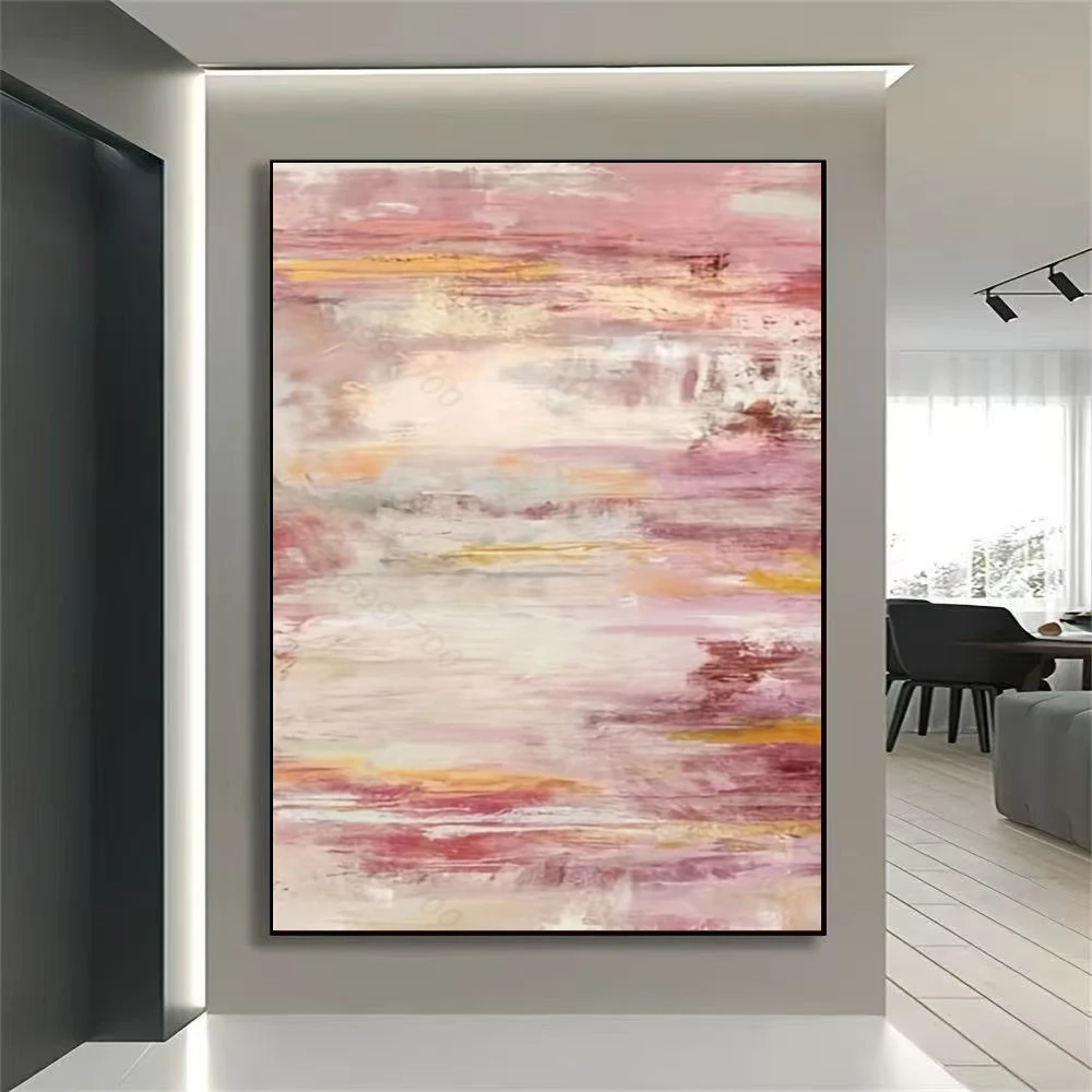 

100% Handmade Abstract Oil Painting on Canvas Modern Pink Creative Waterfall Group Landscape Wall Art Pictures for Home Decor