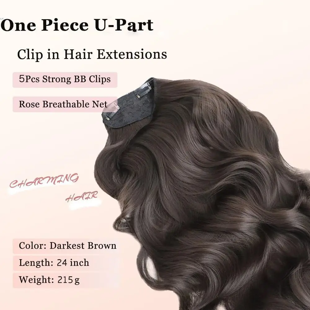 

60/45cm Clip in Hair Extensions Natural Fluffy Fewer Tangles Hair Extension Clips Long Length Reusable Clip on Hair Pieces