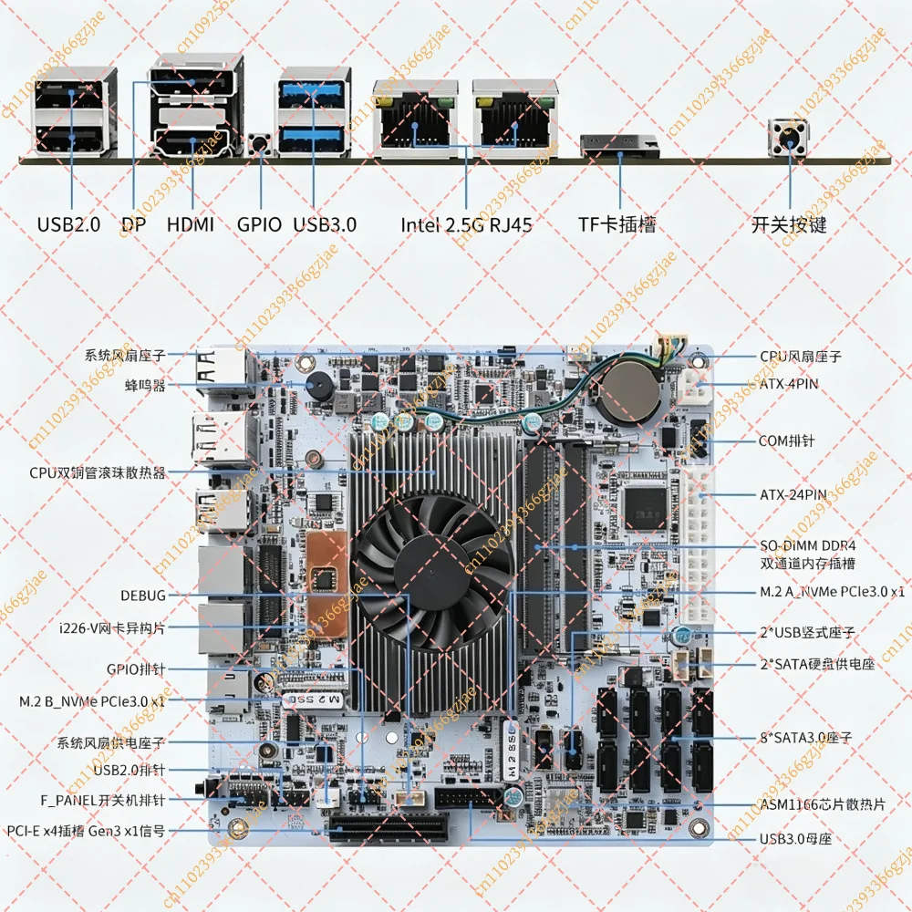 NAS Motherboard 8 Bay 8 SATA Dual M.2, Dual Channel Network Storage Mainboard for Server