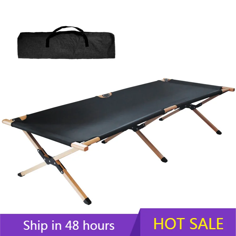 

POWER LEAP YOUNHUNTES Outdoor Steel Metal Frame Portable Picnic Leisure Cot Wooden Folding Bed Wood Camping