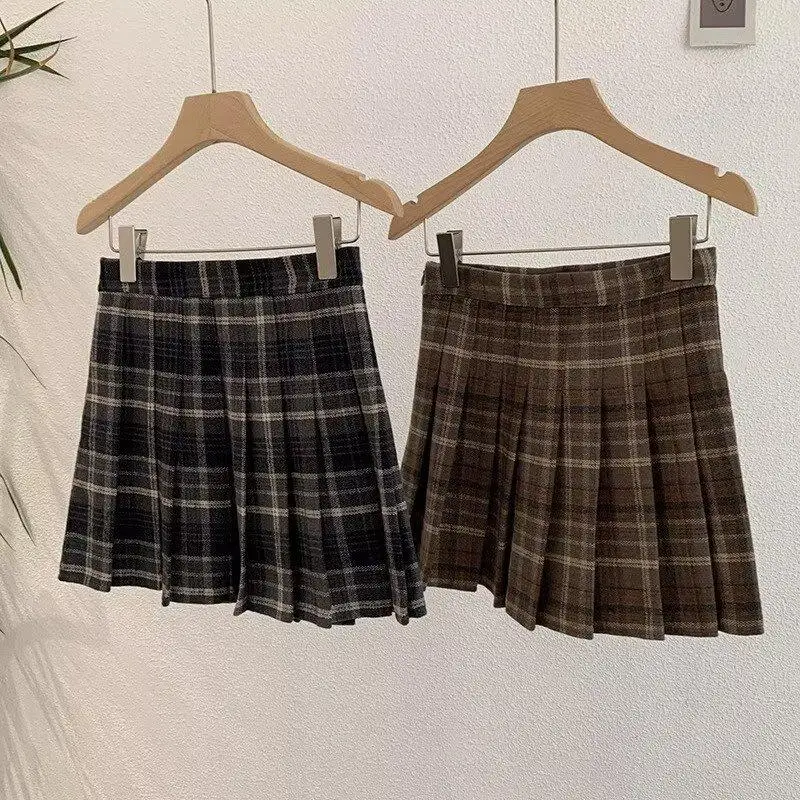 

Шерстяная клетчатая юбка, женская осень 2023, новинка, антилегкая внутренняя нижняя часть, маленькая юбка трапециевидной формы с высокой талией