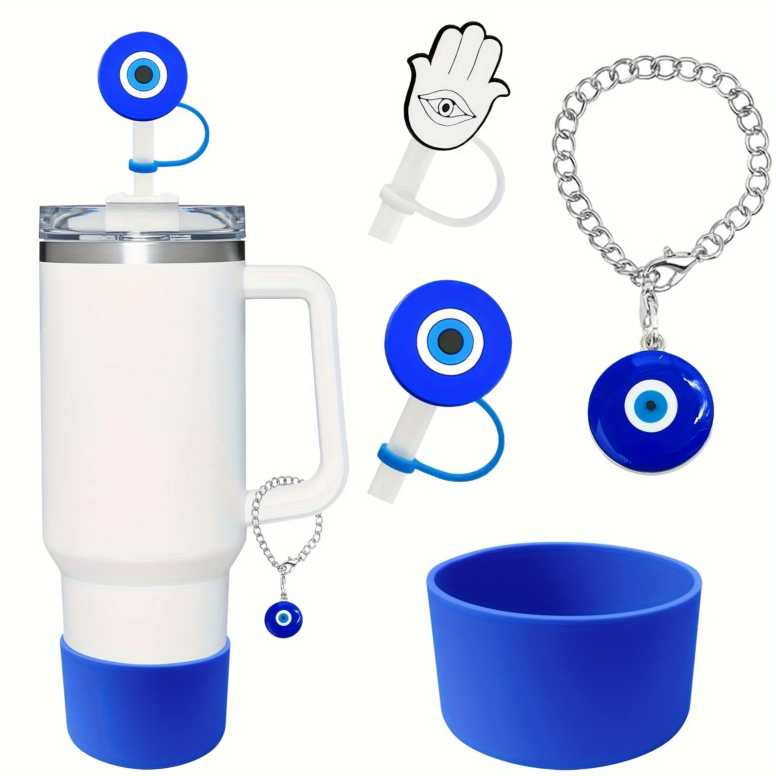 4pcs Funny Eyes Charm Accessories - Fit 30&40 Oz - Included 2pcs Silicone Drinking Straw Cover Cap 1pc Cute Handle Charm