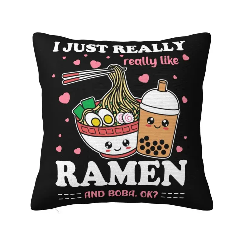 Custom Just A Girl Who Loves Ramen And Boba Cushion Covers Polyester Throw Pillow Case for Sofa Car Square Pillowcase Decoration