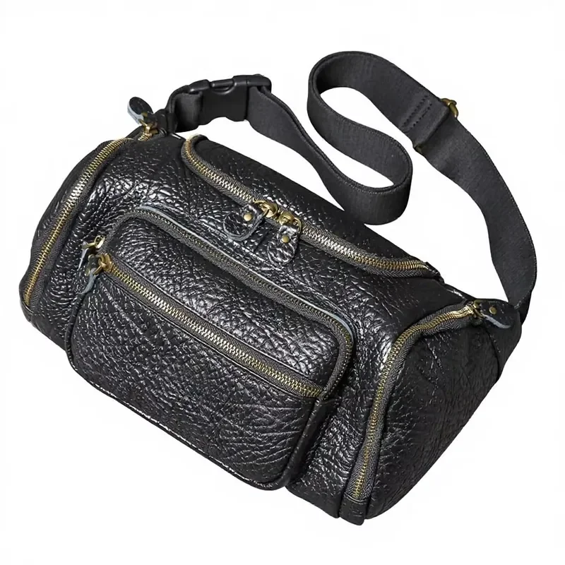 Men's leather breast bag/shoulder bag/messenger bag/fanny pack large capacity multi-function expandable backpack