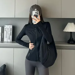 Women Long Sleeve Sports Jacket With Pockets High Elastic Fitness shaping Running Zip Up Jackets Workout Coat Top