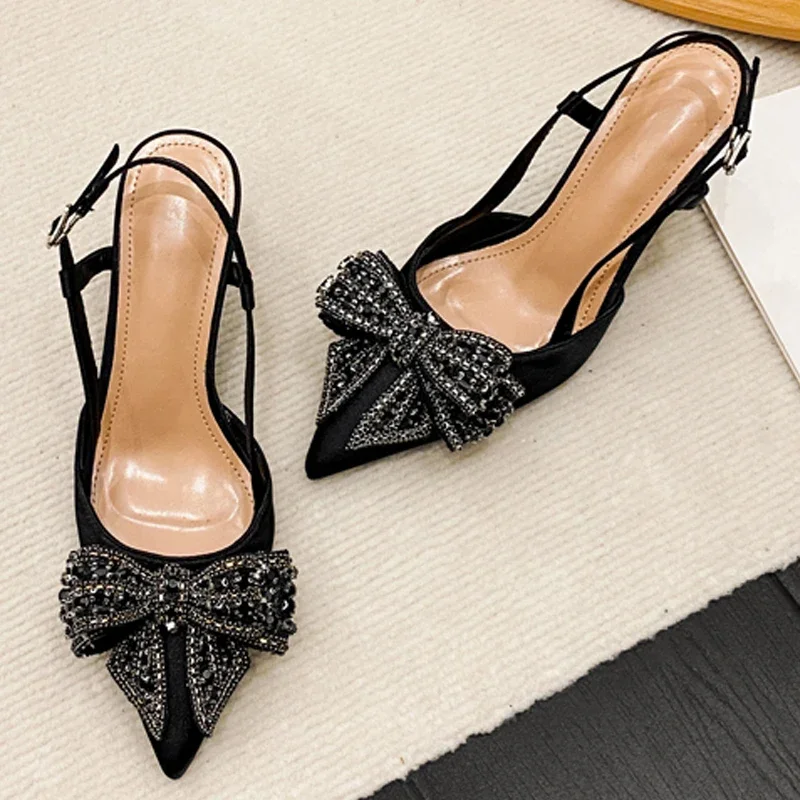 Aneikeh Spitzschuh Damen Pumps Designer Kristall Schmetterlingsknoten Elegante Pumps Schnallenriemen High Heels Hochzeitsschuhe