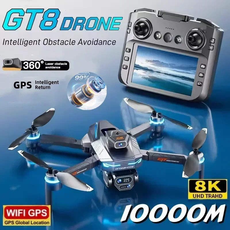 New GT8 Mini Drone WIFI FPV Hover Professional 8K Cameras Pocket Coloful Lights Dron Rc Plane Foldable Quadcopters RC Toys Gifts
