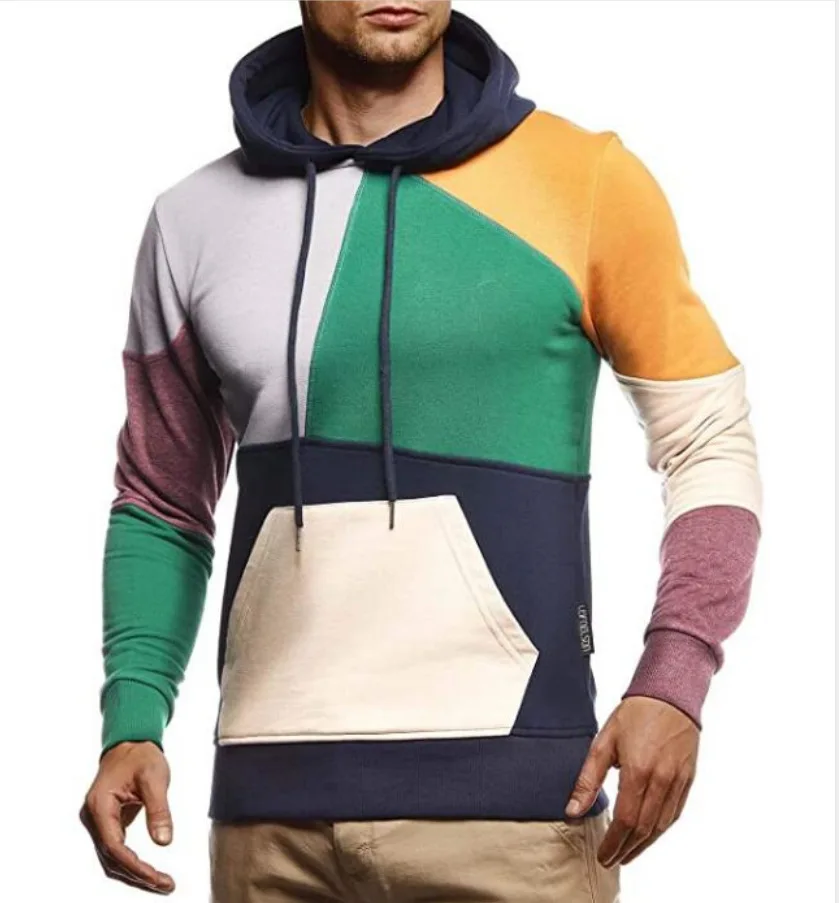 2021 Spring and Autumn Style Color Blocking Sweater Pullover Hooded Beggar Hoodie Casual Block Coat