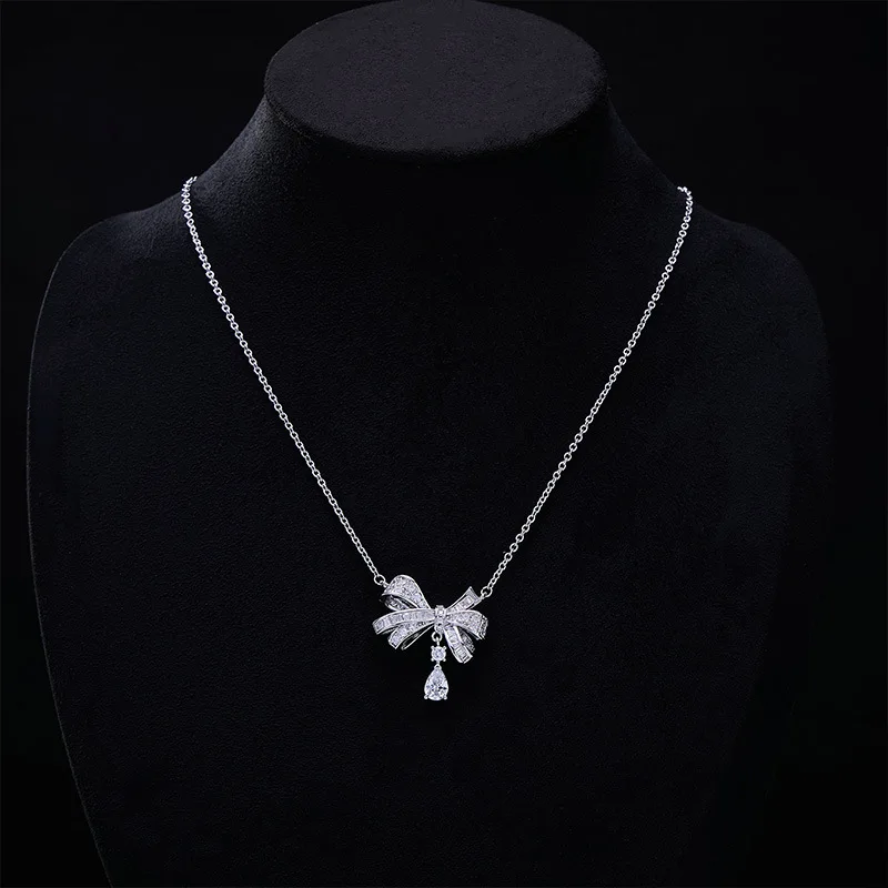 

Micro-inlaid zircon bow water drop necklace, a high-end women's neckchain and collarbone chain