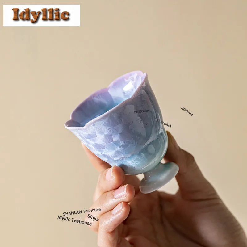 Kiln Fambe Crystallized Glaze Teacup Elegant Tea Bowl Sample Tea Cup Tea-tasting Smelling Cup Chazhan Master Cups Tableware Gift