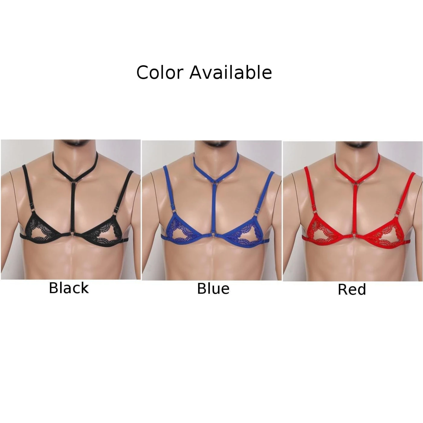 Gay Sexy Lace Bra Exotic Open Bra Hole Hollow Out Lingerie Man Transsexuals Bra Halter Neck Straps Bra Adjustable Underwear