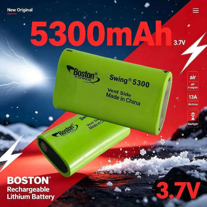 BOSTON Original 3.7V 5300mAh Rechargeable Lithium Battery Low‑temp 13A Discharge Flashlight Battery Support Air Transport