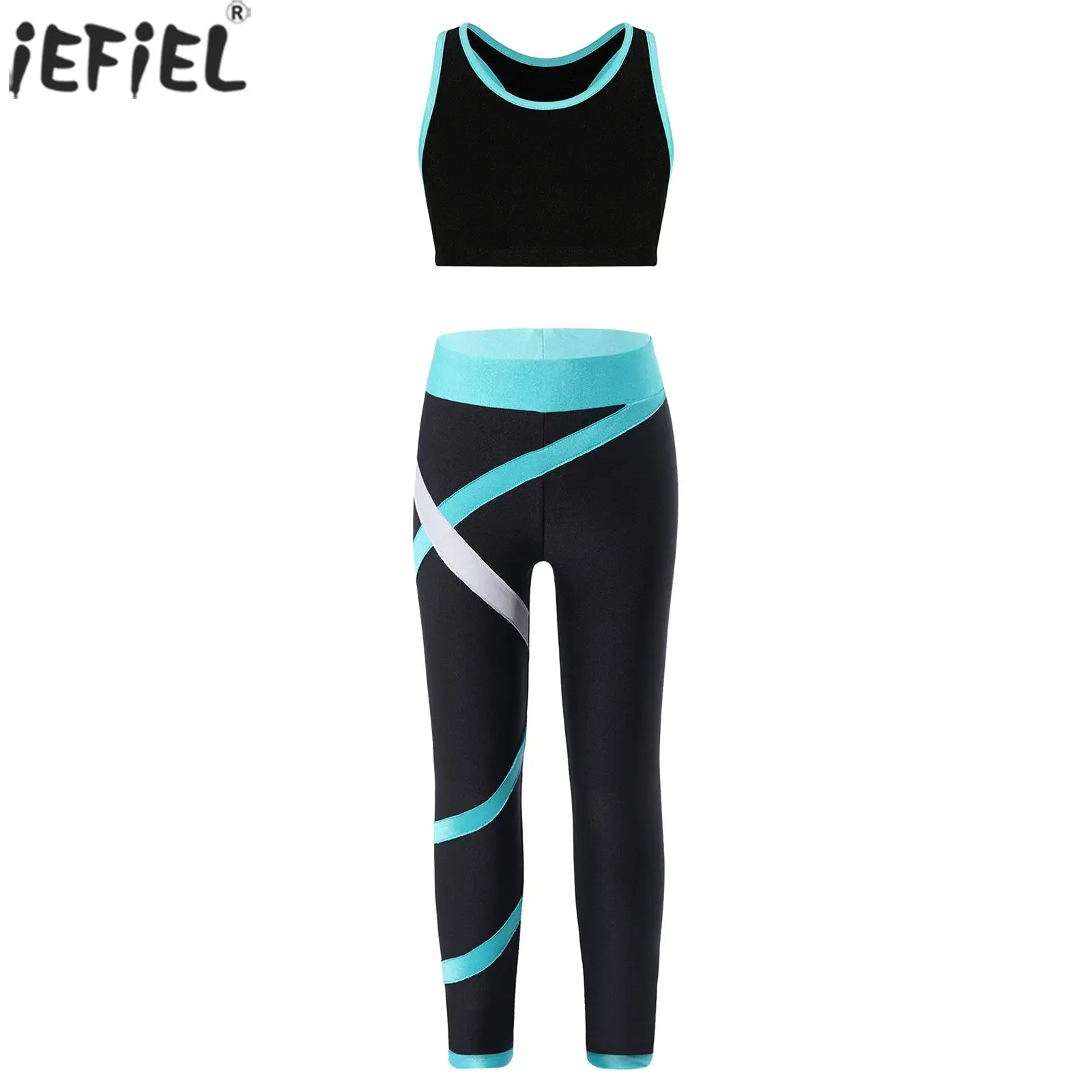 

Kids Girls Tracksuits Gymnastics Dancewear Sleeveless Racerback Tank Crop Tops with Leggings Yoga Running Workout Sportswear