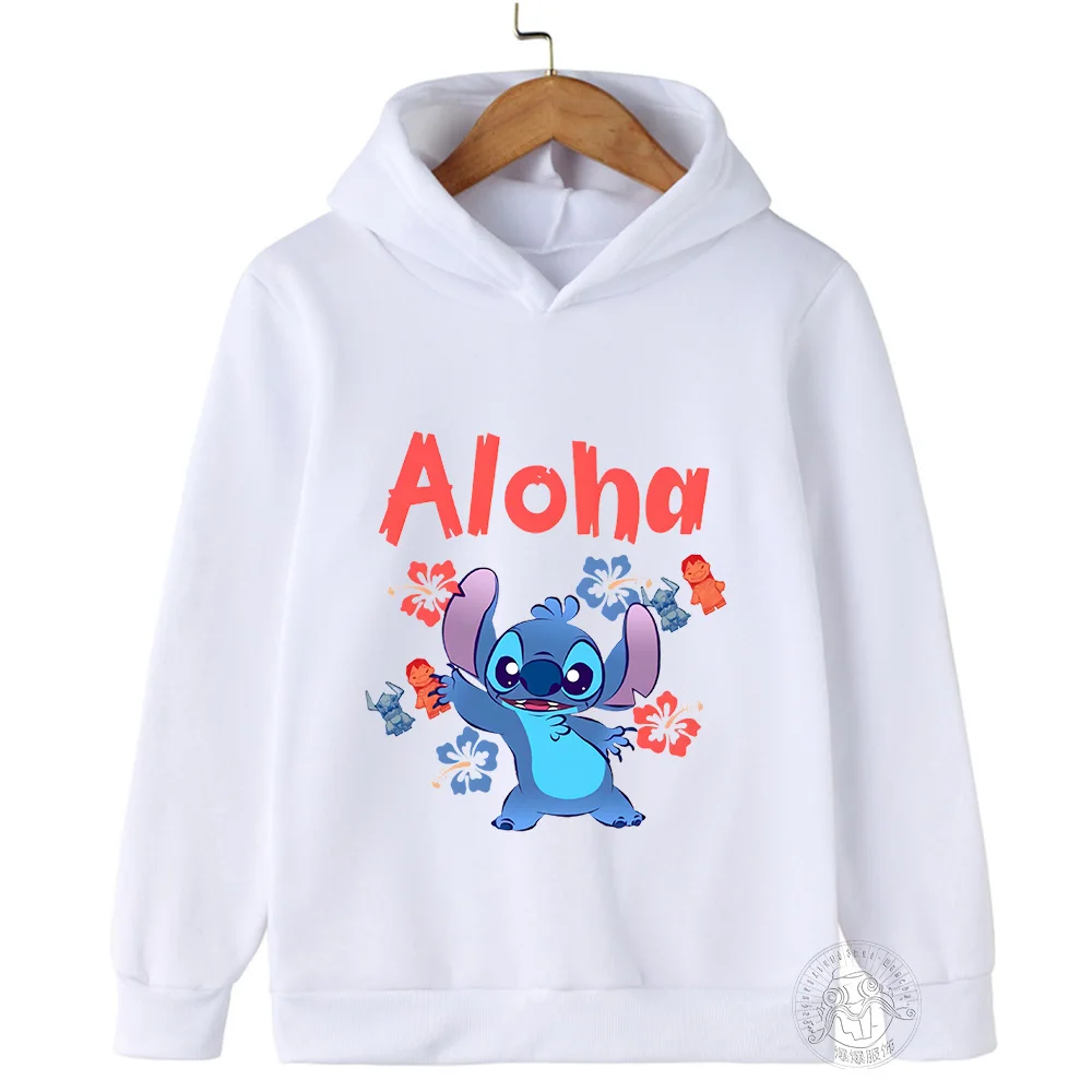 Aloha Stitch Sweatshirt Hoodies Fashion Pullover Anime Hoody Cartoons Girls Boy Kids Long sleeve Casual Clothes Stitch Costume