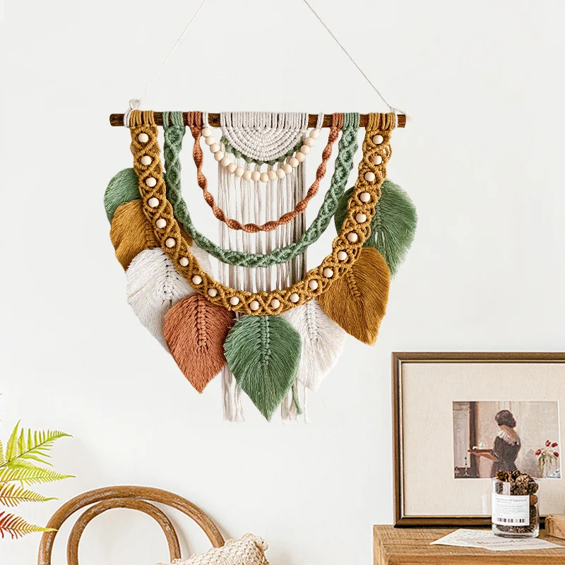 Hand-woven tapestry leaf tassel, living room sofa background wall tapestry